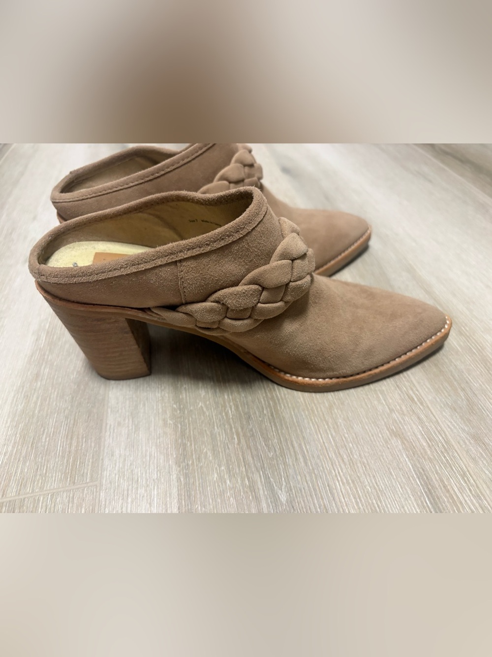 New Dolce Vita Taupe Braided Suede Mule Booties